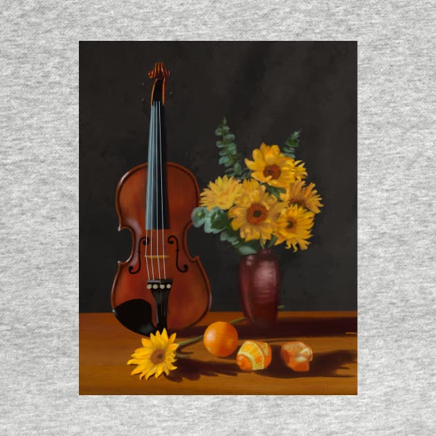 Violin Sunflowers Still Life by Dudzik Art